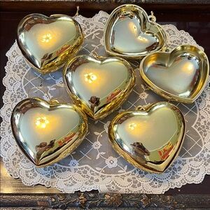 Set of 5 Gold Heart-Shaped Ornaments